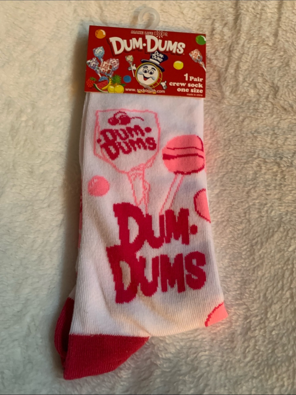 Dum-Dums White & Pink Crew Socks